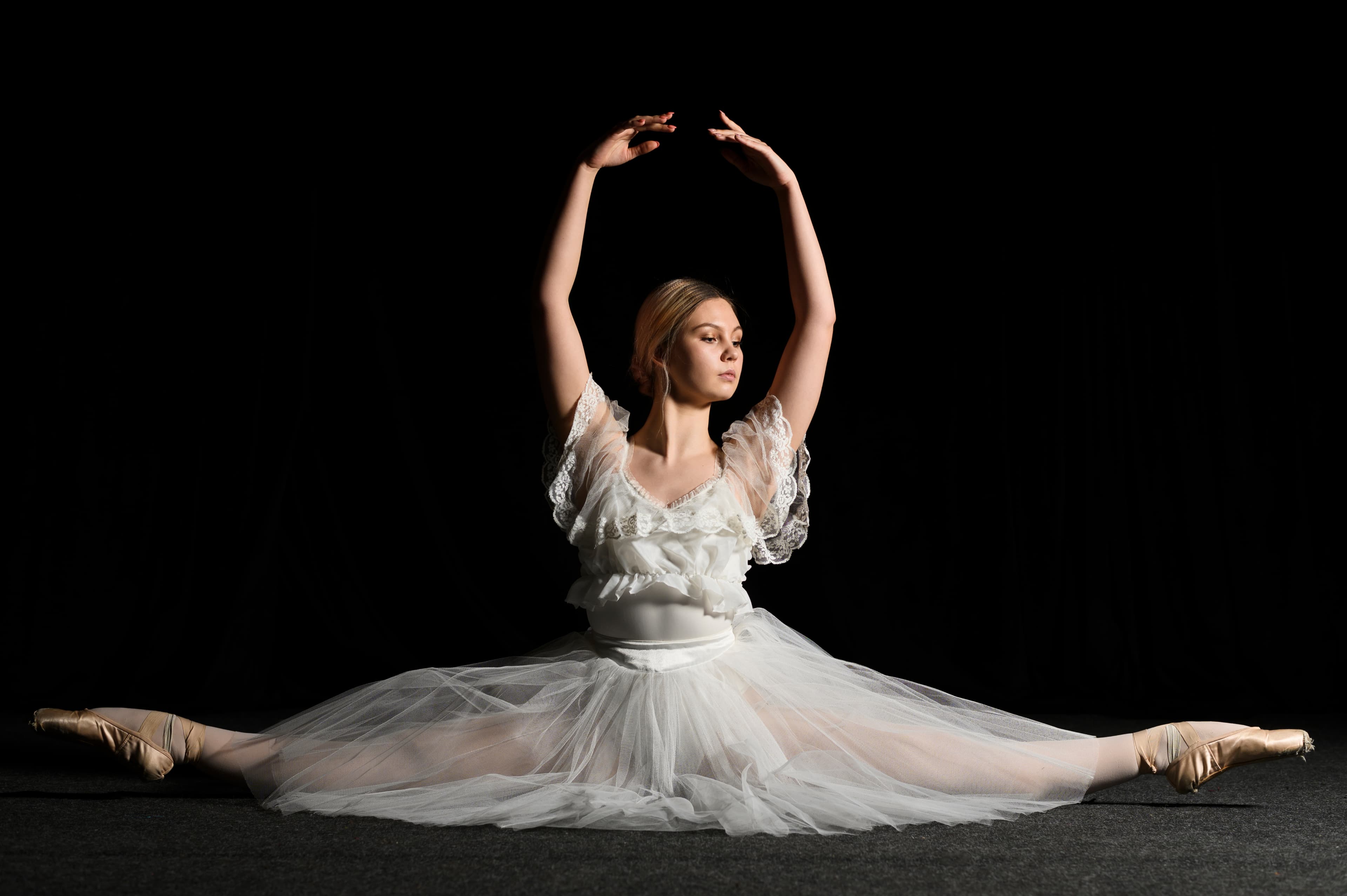 Ballerina in a white dress performing